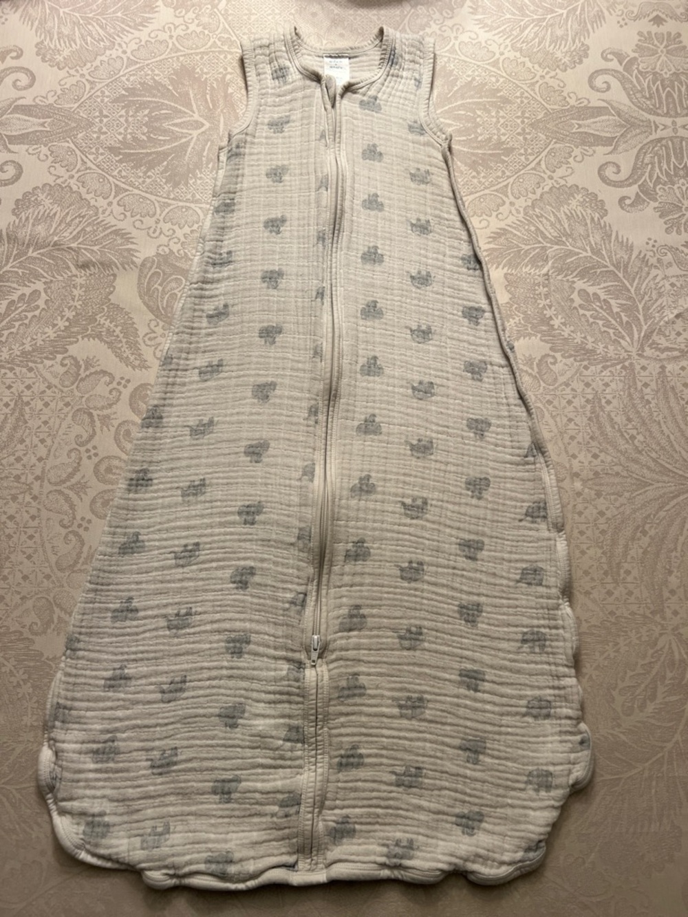 aden + anais White Muslin Sleep Sack with Light Gray Elephant Print